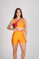 Conjunto Short e Top Jolie Laranja e Pink