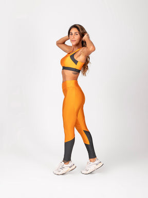 Conjunto Legging e Top Recortes Tangerina e Grafite