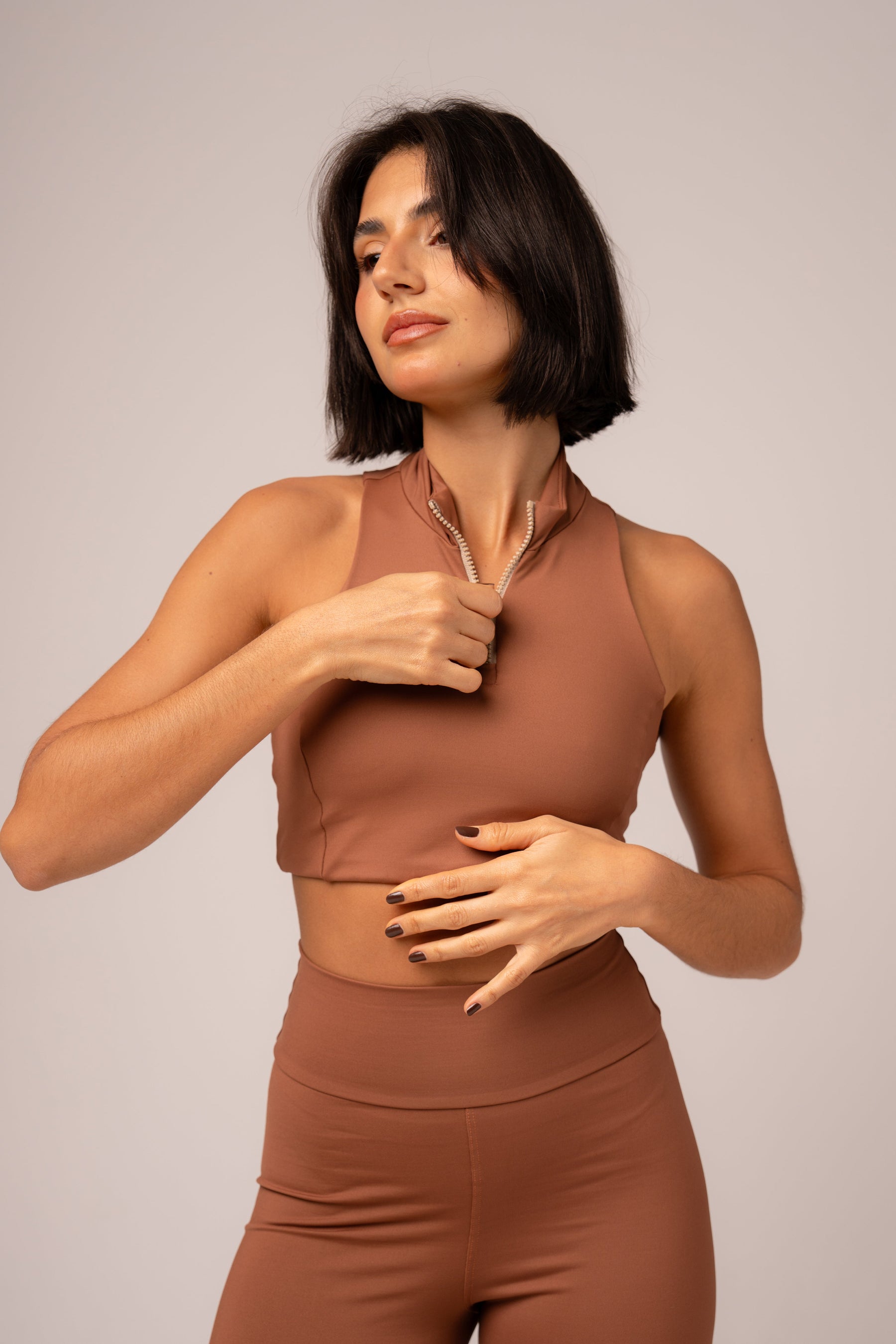 Conjunto Legging e Top Zíper Caramelo