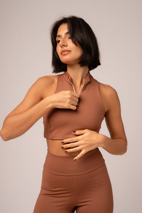 Conjunto Legging e Top Zíper Caramelo