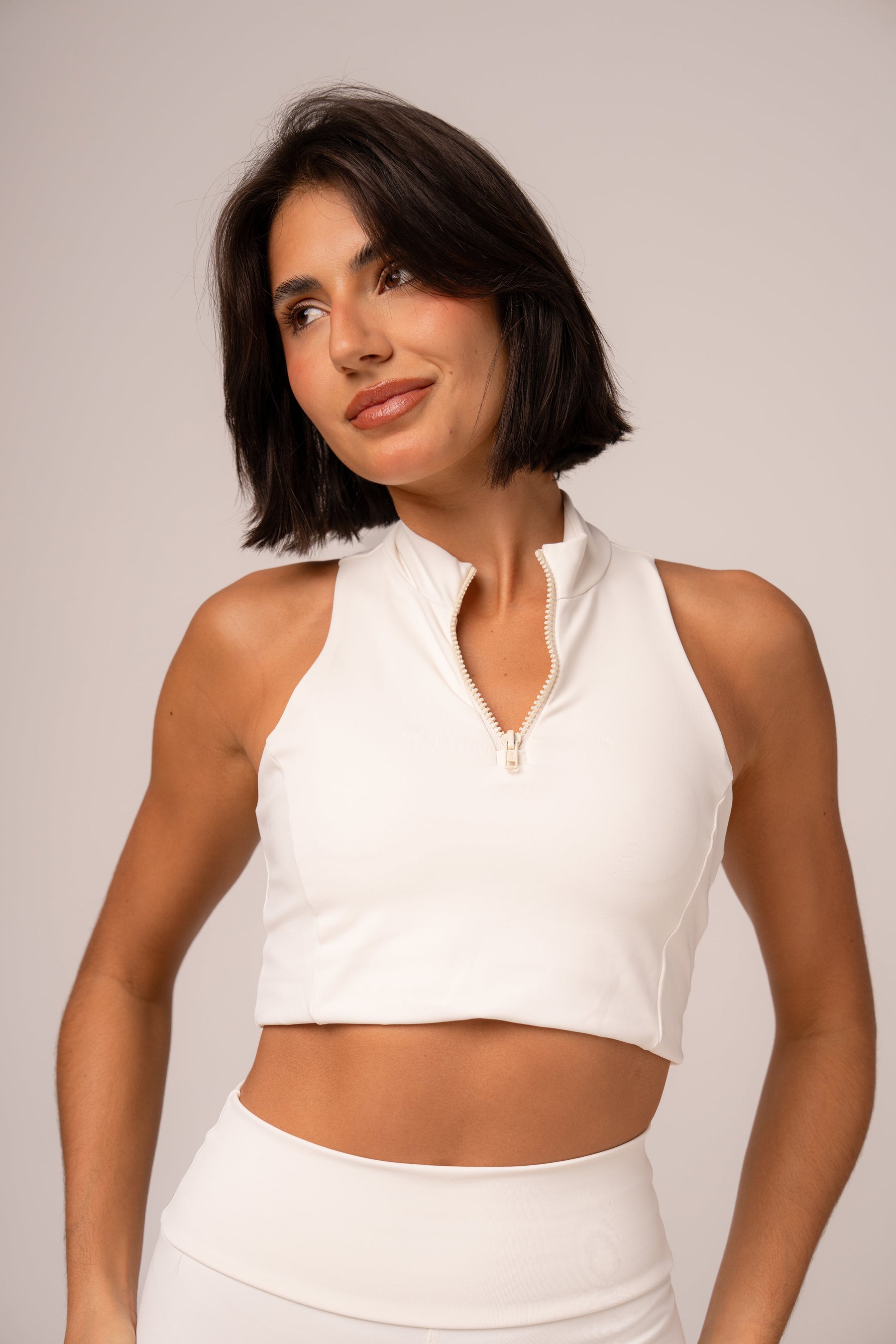 Conjunto Legging e Top Zíper Off White