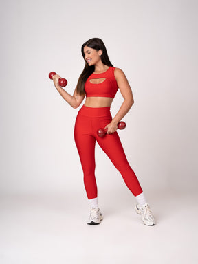 Conjunto Vermelho Legging e Top Borboleta