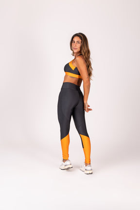 Conjunto Legging e Top Recortes Grafite e Tangerina