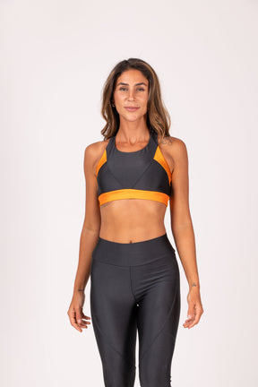 Conjunto Legging e Top Recortes Grafite e Tangerina